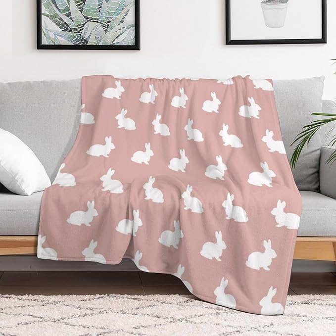 ITFRO Easter Gift Flannel Fleece Throw Blanket for Couch 50x60 Inches Cute Rabbit Mother's Day Soft Cozy Pink Animal Blanket All Seasons Home Decor for Bed Sofa (Rabbit Pink)