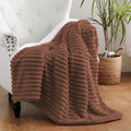 Chocolate Sherpa Fleece Throw Blanket 60”×80” for Couch Sofa Bed,Super Soft Cozy Plush Double Side Thick Flannel Blanket with Striped Design Lightweight for Adults,Woman,Girls