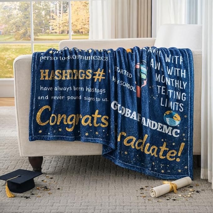 Graduation Gifts Blanket Class of 2026 – Fun Facts Throw Blanket 50x60 Inch, Funny Inspirational Graduation Gift for Him Her, Cozy Plush Blanket for College High School Graduate