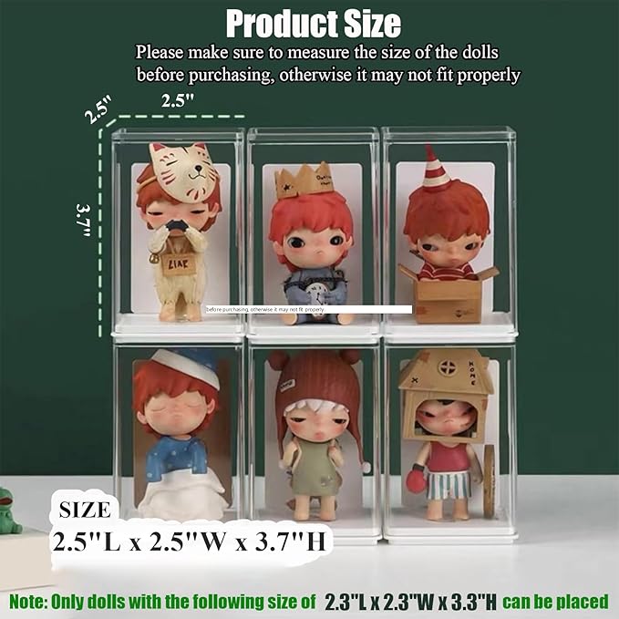 6 PCS Small Display Case for Mini Figures Clear Blind Box for Mini Collectibles-Figures, Stackable Miniature Display Box Dustproof Clear Storage Box Showcase for Pop Mart
