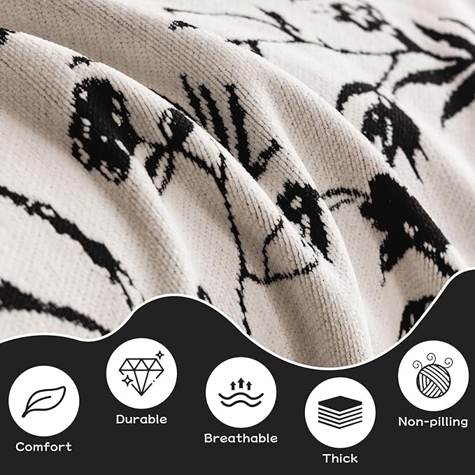 HANDONTIME Couch Cover for Dogs Washable Bird Floral Pattern Slipcovers for Couches and Sofas White Sofa Covers with Black Jacquard Flower Chenille Couch Cover Blanket Pet Friendly, 71" X 134"