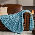 BEDELITE Faux Fur Twin Blanket for Couch - Super Soft & Cozy Plush Striped Blanket for Sofa and Room Decor, Luxury Fluffy All-Season Blankets Gift for Women, Men, Mom, Dad, 60x80 inch, Light Blue
