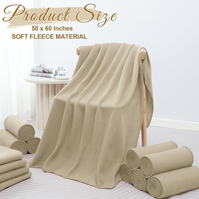 20PCS Khaki Blankets Bulk 50 X 60, Soft Lightweight Throw Blanket Kit Cozy Blankets Bulk for Bed Sofa Couch Warm Pet Fleece Blanket Set for Wedding Homeless Home Office Travel Gift for Seasons