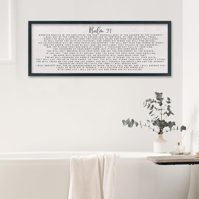 comurdyo Psalm 91 Wall Art Decor 40"X15" Christian Sign for Bedroom Family Bible Verse Large Wood Framed Wall Hanging (Black)