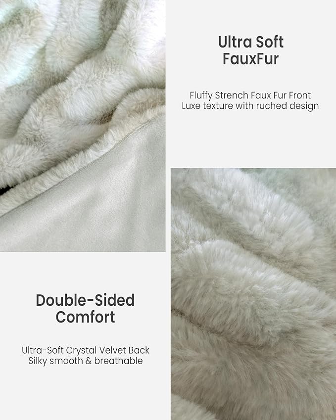 Ultra Soft Faux Rabbit Fur Throw Blanket, Cozy Fuzzy Blanket for Couch Bed, Plush Warm Decor, Luxury Thick Fluffy Blanket for Women, 60x80 inches, Tie-Dyed in White and Gray