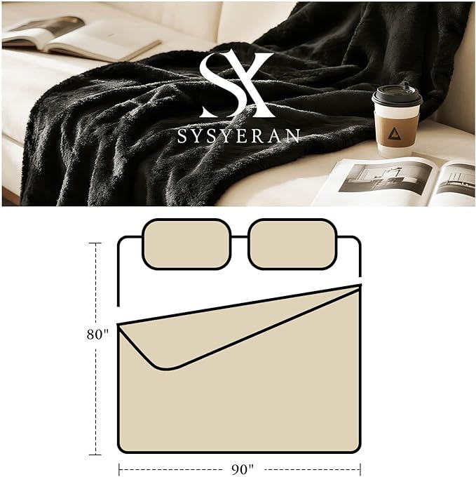 Plush Velvet Fleece Bed Blanket, Lightweight Queen Size Blanket, Soft Fuzzy Cozy Blanket for Couch (Black, Queen)
