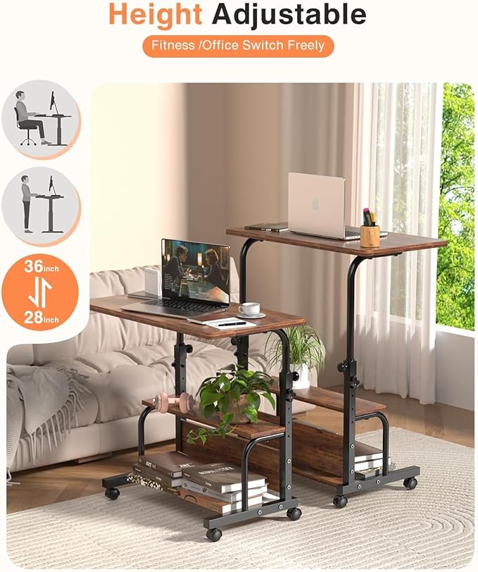 Laptop Desk Adjustable Desk Small Standing Desk Home Office Desks for Small Spaces Portable Desks Table for Bedrooms,Mobile Rolling Computer Work Desks on Wheels