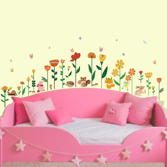 Color Flowers Girls Room Wall Stickers Large,Girl Bedroom Wall Decals,Nursery Daycare Preschool Playroom Decals Peel and Stick Removable,Cute Wall Decors for Baby,Girls,Toddlers.
