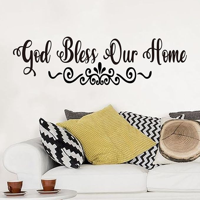 Bible Verse Wall Stickers for Bedroom: Christian Quotes Inspirational Living Room Vinyl Art Wall Decals - God Bless Our Home 18" X 15"