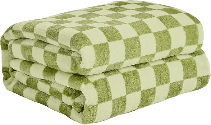 FY FIBER HOUSE Checkered Flannel Fleece Throw Blanket King Size Soft Cozy Checkerboard Grid Print Chessboard Pattern Blankets for Bed Couch Sofa, 90"x108", Sage Green