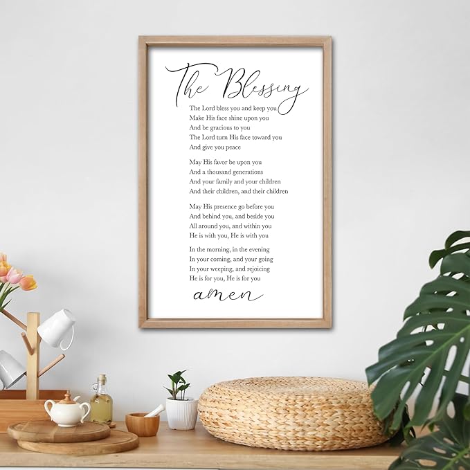 comurdyo The Blessing Bible Verse Wall Art Christian Decor for Home 16"×24" May The Lord Bless You And Keep You Scripture Sign Religious Bible Quotes Wall Decoration Wood Framed Hanging (Wood)