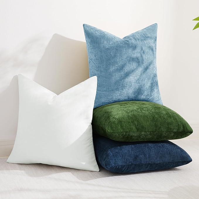 decorUhome Chenille Grey Blue Throw Pillow Covers 26x26 Inch Set of 2, Decorative Soft Couch Pillow Covers Solid Dyed Accent Farmhouse Neutral Square Pillow Cases for Sofa