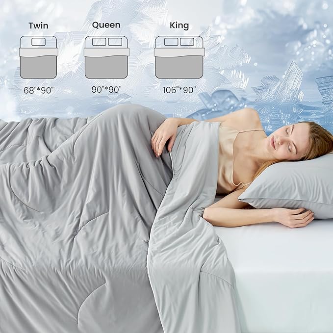 Cozy Bliss Cooling Comforter Twin Size, Reversible Lightweight Cooling Blankets for Hot Sleepers and Night Sweats, Q-Max>0.45 Soft Breathable Silky Smooth Summer Comforter, Cool Grey, 68"x90"