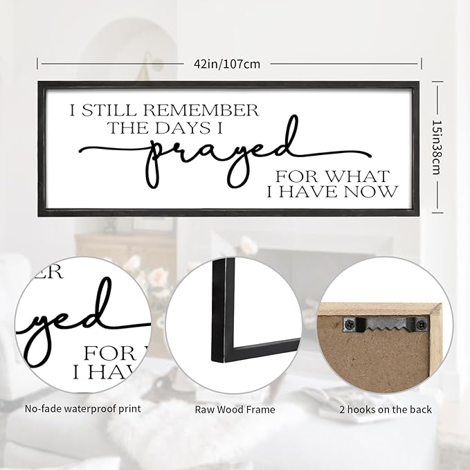 MODE HOME Large Wall Art - "I Still Remember The Days I Prayed for What I Have Now" - Inspiring Farmhouse Wall Decor for Bedroom, Above Bed Wall Decor, Living Room, or Dining Room Display, Rustic Bedroom Wall Art for Home Decor 42x15 inch
