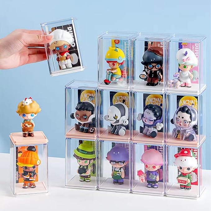 6 PCS Small Display Case for Mini Figures Clear Blind Box for Mini Collectibles-Figures, Stackable Miniature Display Box Dustproof Clear Storage Box Showcase for Pop Mart