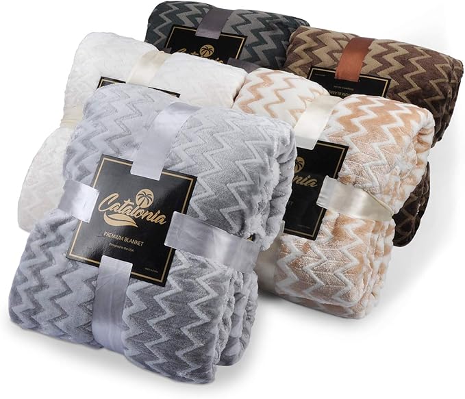 Catalonia Silky Soft Grey Sherpa Throw Blanket, Flannel Chevron Micro Plush Fleece Throws for Couch Sofa TV Bed, Reversible, Comfy, Fuzzy, 50"x60"