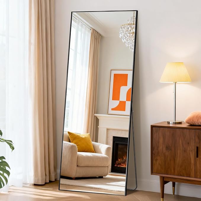 Mirror Full Length, Upgraded Body Wall Mirrors with Shatter-Proof Glass, Floor Standing, Hanging or Leaning, Tall Mirror with Stand Aluminum Alloy Frame for Bedroom