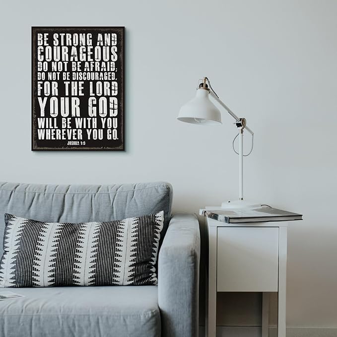Retro Christian Wall Art Be Strong and Courageous Bible Verses Wall Decor Scripture Canvas Prints Art Religious Inspirational Words Sign for Office Bathroom Bedroom Rustic Christian Home Decor 12x16