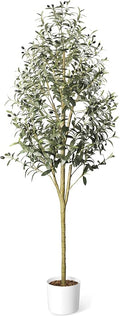 Waterproof Artificial Olive Tree, 6 FT Tall Faux Olive Tree for Home Indoor Decor, Floor Plant with Textured Leaves Fruits, Realistic Wood-Grain Trunk, Fake Plant for Living Room Bedroom Office