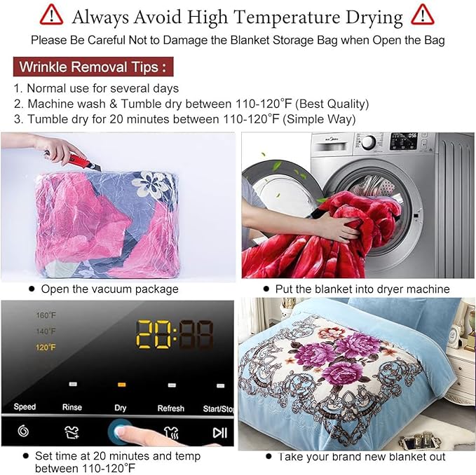 JYK Korean Style Mink Fleece Blanket Queen Size 75" x 87", 5 Pounds - 2 Ply Reversible Silky Soft Plush Warm, Comfy Blanket for Spring Autumn, Winter as Home Decor - Blue/Purple Peony