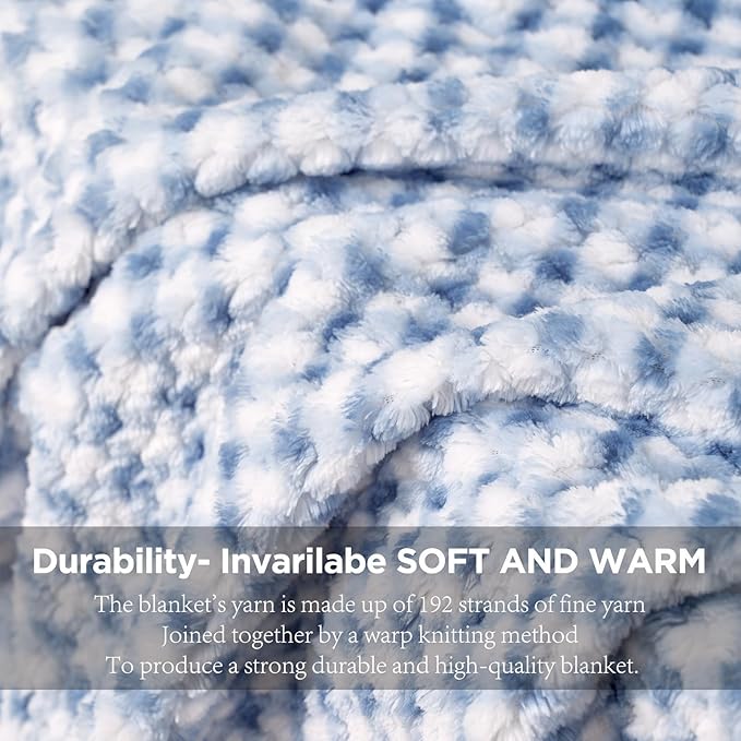Zyrah Blue and White Fleece Twin for Couch Super Soft Twin Blanket Plaid Lightweight Decorative Fuzzy Cozy Blankets for Sofa Chair Bed 60x80 Inches