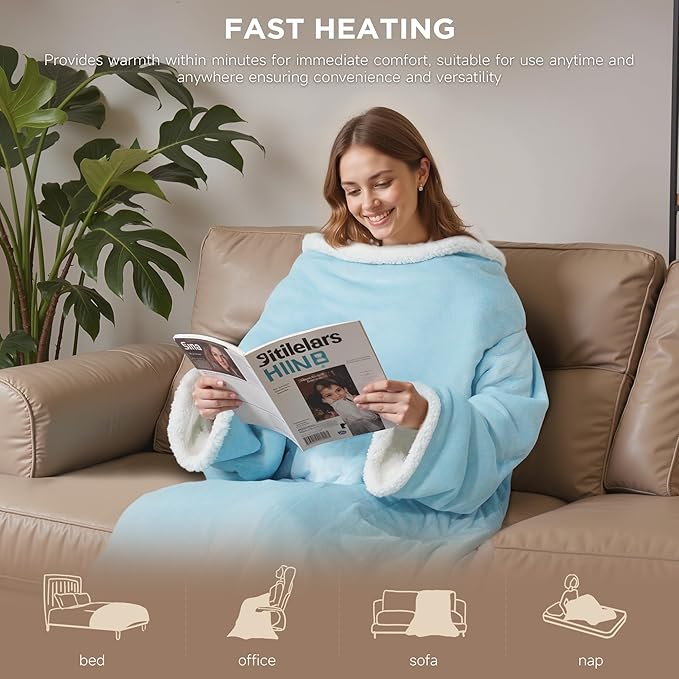 Heated Blanket Throw - Wearable Electric Blanket with 6 Heat Levels & 9 Hours Auto Off,Gifts for Women,Home Office Use,Machine Washable,50"x70"(Blue)