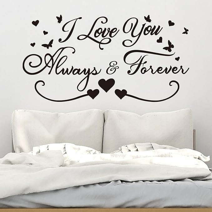 AnFigure Couples Quotes Wall Decals: Inspirational Vinyl Art Love Wall Stickers for Home Bedroom Bathroom Living Room - I Love You Always & Forever 28.6"X15"