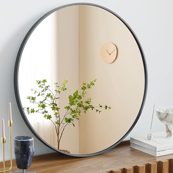 Sweetcrispy 28in Black Round Bathroom Mirrors for Wall, Bathroom Mirrors for Over Sink, Wall Decor for Bathroom, Entryway, Bedroom, Vanity