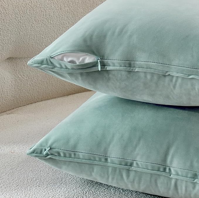 MIULEE Blue Grey Velvet Throw Pillow Covers 20x20 Soft Decorative Solid Square Cushion Cases Pack of 2 Modern Luxury Home Decor for Couch, Sofa, Bedroom