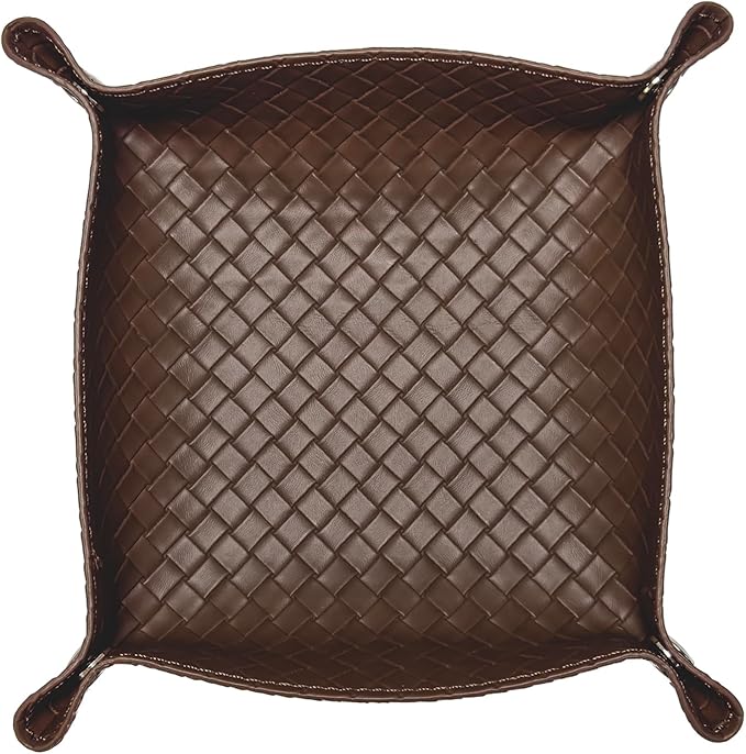 UnionBasic Small Valet Tray, Jewelry Tray for Rings Watches Earrings, Entryway Catchall Caddy for Coins Keys Change, Nightstand Bedside Valet Holder, Trays for Electronic Gadgets, Woven Coffee