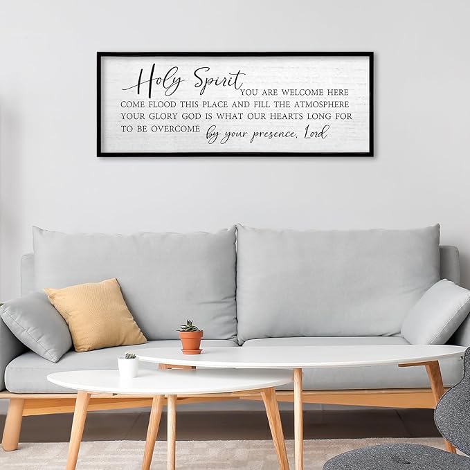 TQianJiang Christian Wall Art Holy Spirit You are Welcome Here Sign Religious Inspirational Quotes Decor 40"×15" Bible Verse Plaque Scripture Living Room Prayer Catholic Wall Hanging (Black)