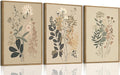Wodkwq 3 Piece Vintage Floral Canvas Wall Art Framed,Large Wildflower Wall Art,Neutral Farmhouse Botanical Wall Painting,Modern Floral Art Prints For Living Room,Bedroom,Office 16x24in