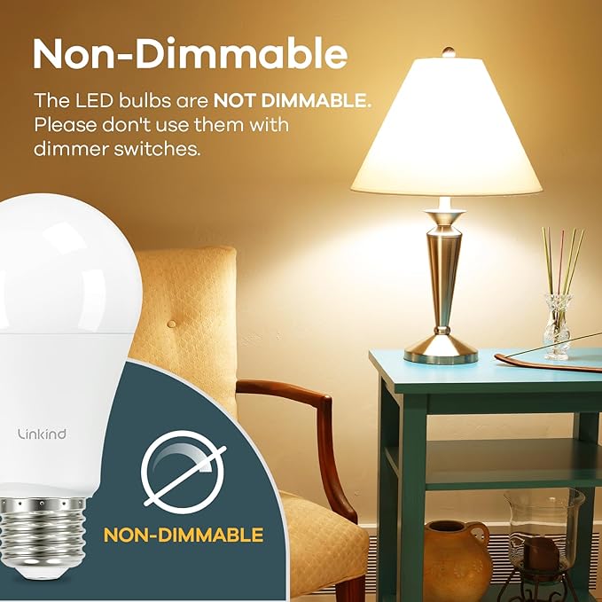 Linkind A19 LED Light Bulb, 100W Equivalent Light Bulbs, 14W 2700K Soft White, 1600 Lumens Non-Dimmable LED Bulb, E26 Standard Base Bulbs for Home Kitchen Bedroom Living Room, UL Listed, 6-Pack