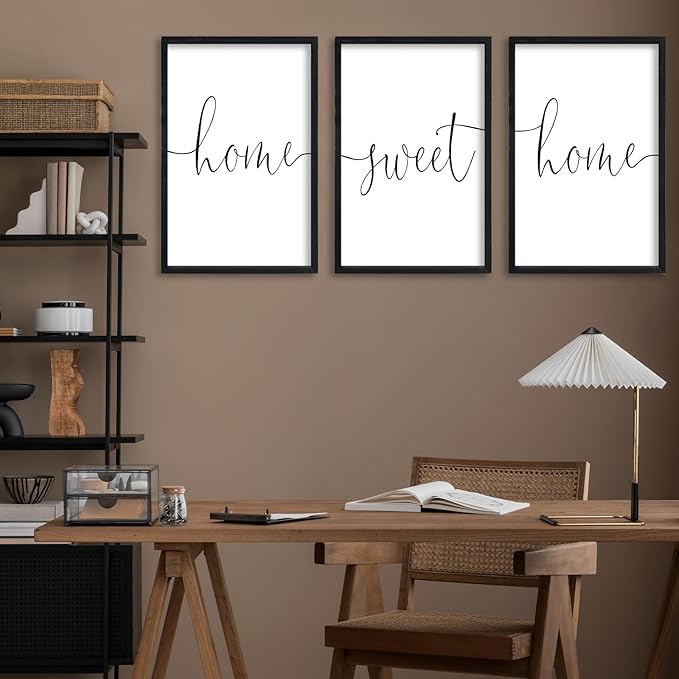 RLWangChao Home Sweet Home Sign Set of 3 Wall Art Decor 16"X11" Vintage Bedroom Above Bed Minimalist Modren Living Room Wooden Framed Warm And Cozy Family Wall Hanging Decoration (Black)