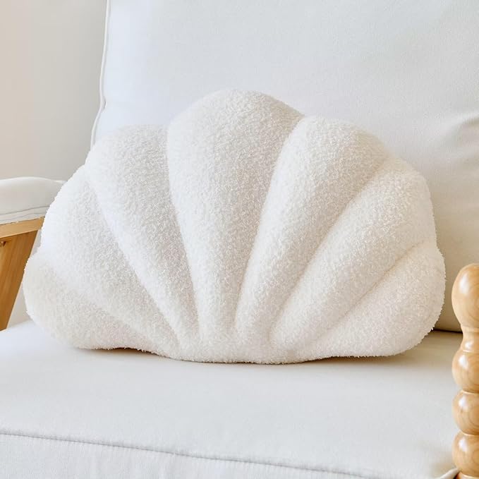 Lfsaaj Seashell Throw Pillows, Shell Shaped Throw Pillows, 18 Inch Soft Home Decorative Pillow Plush Cushion for Bed Couch Living Sofa Room Decor Accent Throw Pillow (Ivory 18Inch)