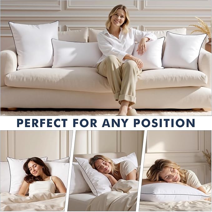 MIULEE Goose Feather Down 28x28 Euro Pillow Insert Set of 2 with 100% Down-Proof Cotton Cover, Soft Fluffy Decorative Pillow for Sofa Bed Couch Living Room White