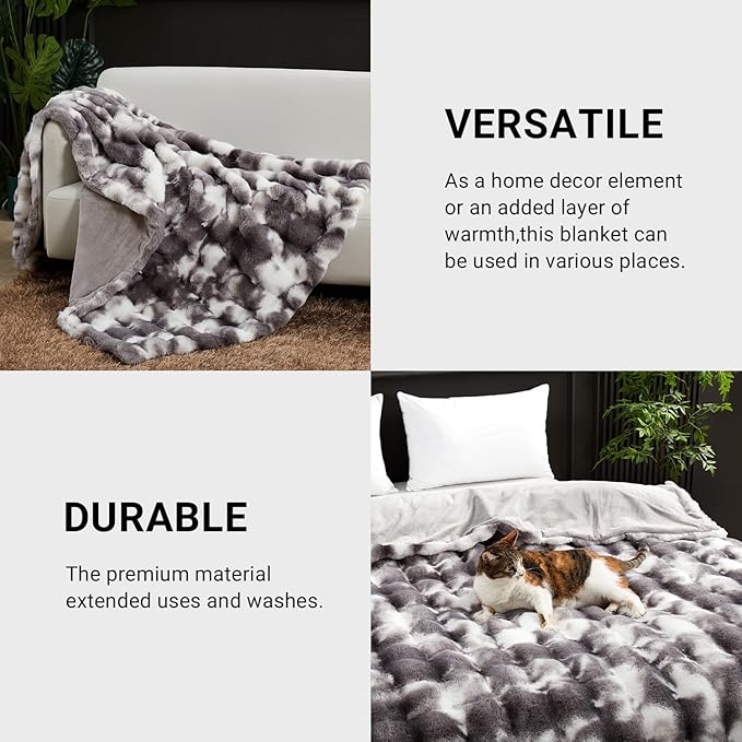 SAPHREAS Faux Fur Throw Blanket for Couch, Fluffy Fuzzy Bubble Blanket for Sofa Bed Living Room, Decor Soft Cozy Gifts for Women Men, 60x80” Tie Dye Grey
