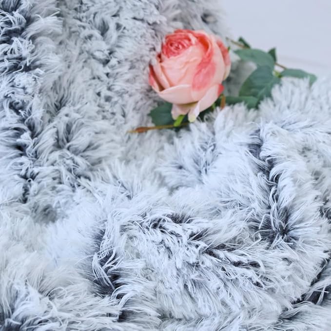 Plush Super Soft Blanket Bedding Sofa Cover Furry Fuzzy Fur Warm Throw Qulit Cozy Couch Blanket for Winter (63"x79",Dark Gray and White)