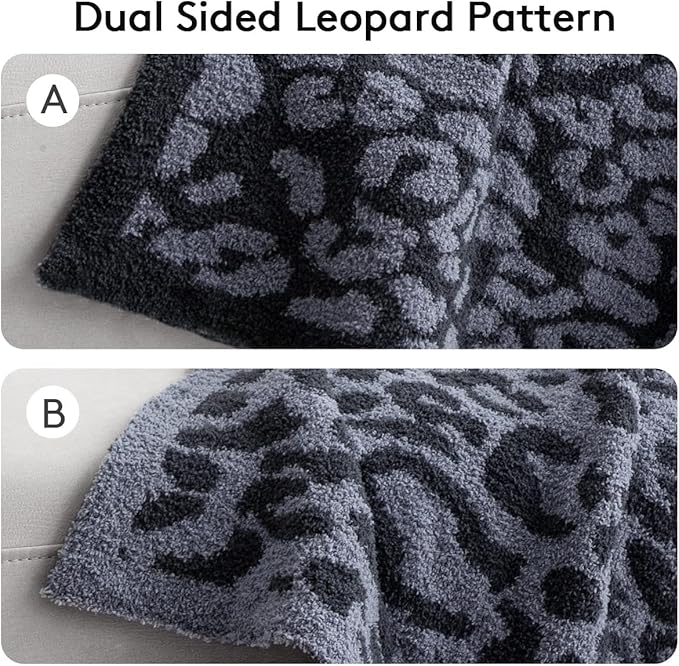 MH MYLUNE HOME Ultra Soft Leopard Throw Blanket (50x60 inches) Microfiber Blanket Plush Warm Reversible Cheetah Blanket Leopard Pattern Throw for Couch Bed Sofa - Dark Blue and Charcoal Gray, 50"x60"