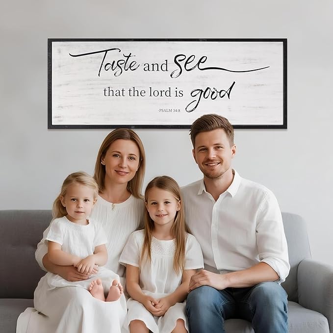 Taste And See That The Lord Is Good Bible Verses Framed Wall Sign For Family Living Room Kitchen Farmhouse Dining Room Vintage Boho Wall Art Decoration For Living Room Bedroom, 40 X 15 Inch, Black