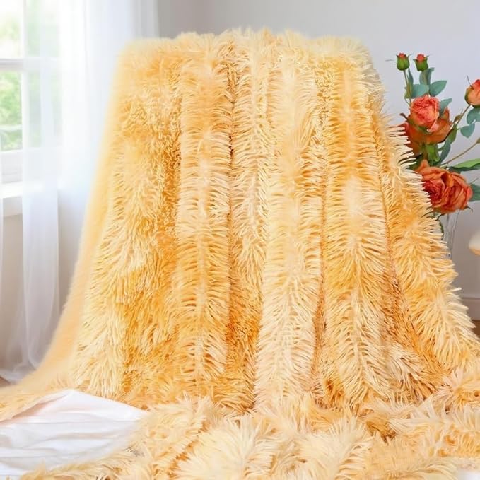 Plush Super Soft Blanket Bedding Sofa Cover Furry Fuzzy Fur Warm Throw Qulit Cozy Couch Blanket for Winter (51"x63",Tie Dye Yellow)