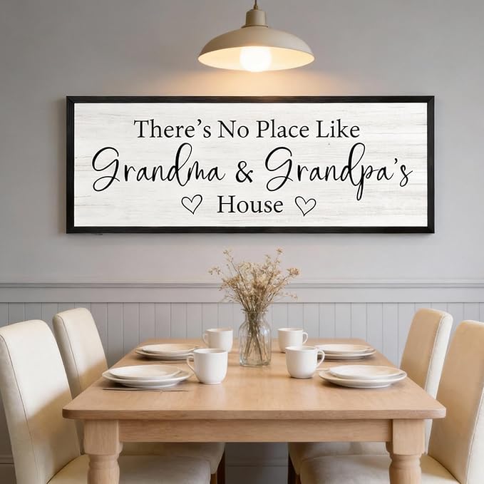 There’s No Place Like Grandma and Grandpa’s House Wall Decor: 32x12 Inch Framed Wooden Family Quote Sign, Rustic Farmhouse Wall Art for Grandparents’ Home, Living Room or Entryway, Black