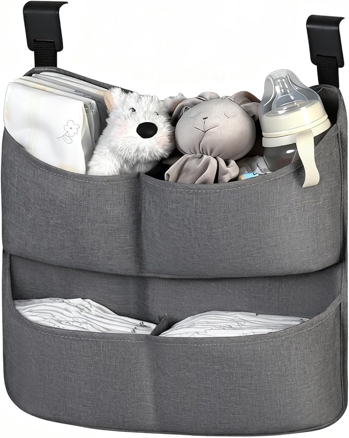 Hanging Diaper Caddy for Crib, Diaper Organizer for Changing Table, Bassinet, Stroller, Playpen accessories – Large Capacity Baby Diaper Caddy Organizer with 4 Deep Pockets