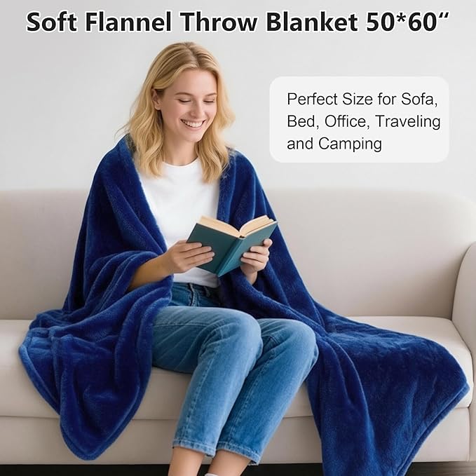Lukeight Fleece Throw Blanket, Luxury Cozy Fuzzy Lightweight Soft Blankets for Sofa Couch Bed Car Travel and Camping (Navy, 50x60 Inches)