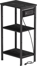 Tall Nightstand with Charging Station, 3 Tier Narrow Tall End Table with Storage, Slim Side Table with USB Ports and Outlets for Bedroom, Living Room, Office, Black