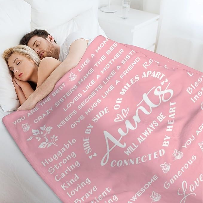 ITFRO Aunt Gift Flannel Fleece Throw Blanket Pillow Cover Set 50x60 Inch Ultra Soft Polyester Blanket 18x18 Inch Plush Pillow Case All Seasons for Mother's Day Birthday Christmas (Pink)