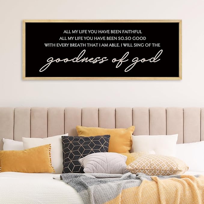 YWMZYKJGS Goodness of God Wall Decor 32"×12" Bible Verse Sign Christian Catholic Scripture Jesus Christ Prayer Large Home Office Wood Framed Wall Hanging Art (Wood)
