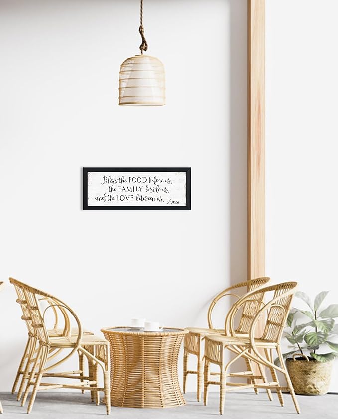 Bless The Food Before Us Wall Decor:Farmhouse Kitchen Signs Wall Decor Bible Verse Quotes Christian Wall Art Modern Rustic Farmhouse Dining Room Decor Black Frames Hanging Plaques 6" x 15"