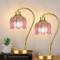 Pink Table Lamp Set of 2,Small Gold Bedside Lamps Dimmable Boho Bedroom Lamp with Tulip Flower Glass Lamp Shade,Vintage Mid Century Modern Mini Nightstand Lamp for Bedroom Living Room