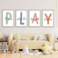 This Is Where The Fun Stuff Happens Kids Playroom Wall Art 11x16 Inch Set Of 4 Rustic Kids Wood Framed Boy Sign Toddler Modren Nursery Interesting Let's Play Prints Wall Hang Decor (White)